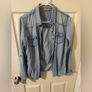 Light denim button up top